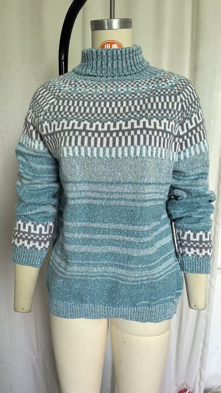Women's cozy Norwegian knit sweater with stand-up collar and oversized fit Mune Fashion