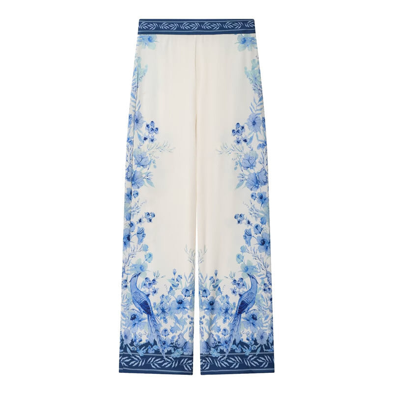 Women Wide Palazzo Pants with Elastic Waistband and Floral Trim Optics Mune Fashion