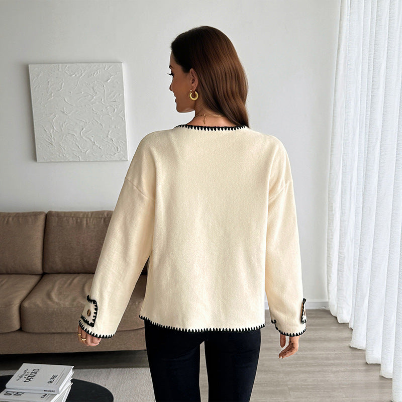 Women Elegant Cardigan with Contrasting Trimmings Mune Fashion