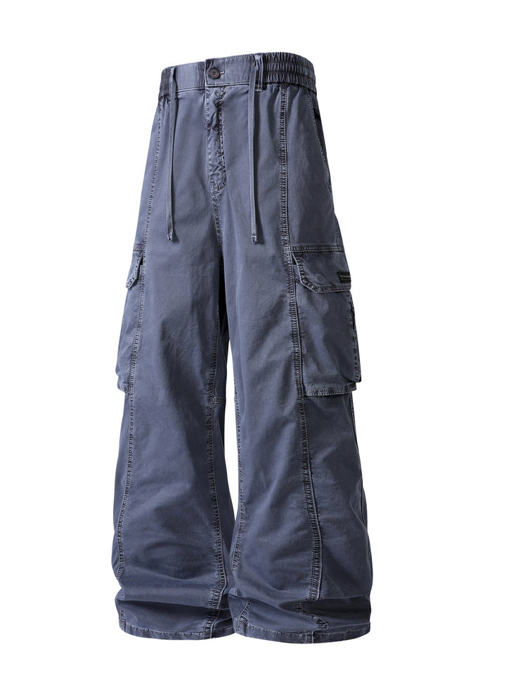 Men's Wide Utility Cargo Bermuda with Elastic Waistband and Multiple Pockets Drune