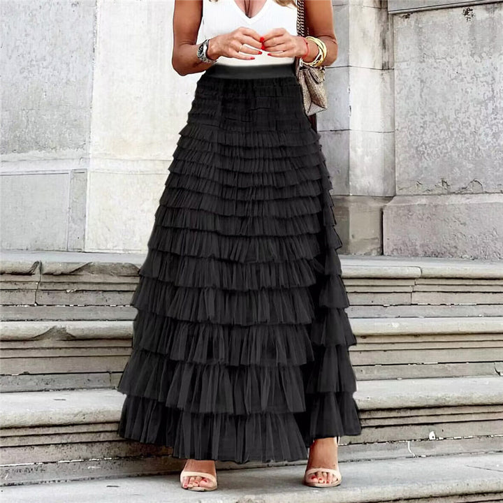 Women's layered tulle midi skirt with elastic waistband and ruffles Mune Fashion
