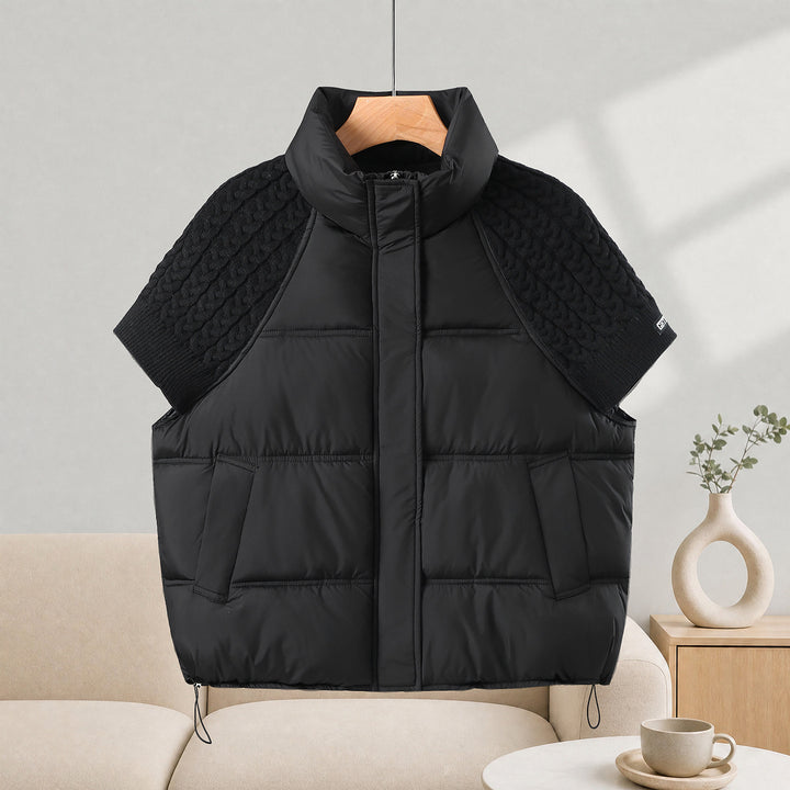Women's quilted short vest with voluminous stand-up collar and short cable knit sleeves Mune Fashion