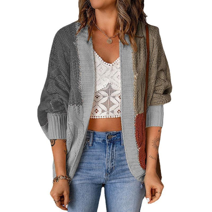 Women's casual cardigan in patchwork style with open front and 3/4 sleeves Mune Fashion