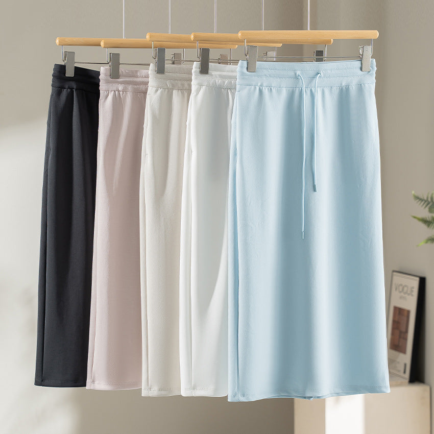Women's Jersey Midi Skirt with Elastic Drawstring Waist and Straight Fit Mune Fashion