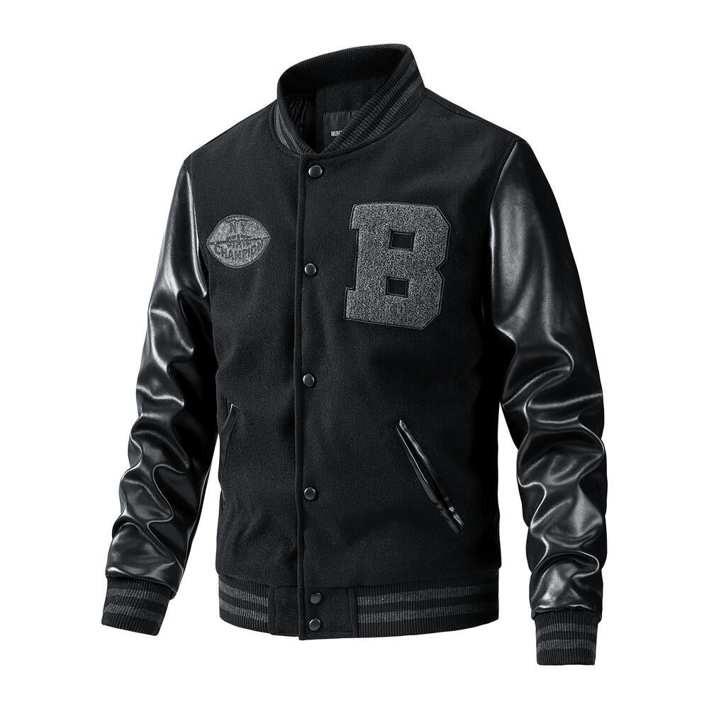Men's stylish college jacket with leather sleeves Mune Fashion