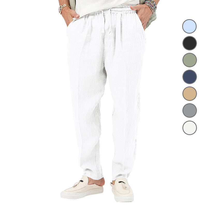 Men's lightweight linen trousers with elastic waistband and side pockets casual cut Mune Fashion