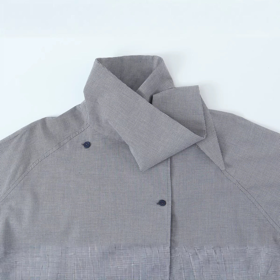 Women's oversized blouse with high shawl collar and asymmetrical button placket Mune Fashion