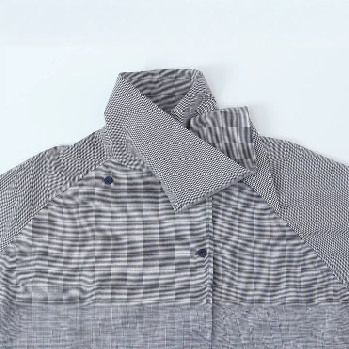 Women's oversized blouse with high shawl collar and asymmetrical button placket Mune Fashion