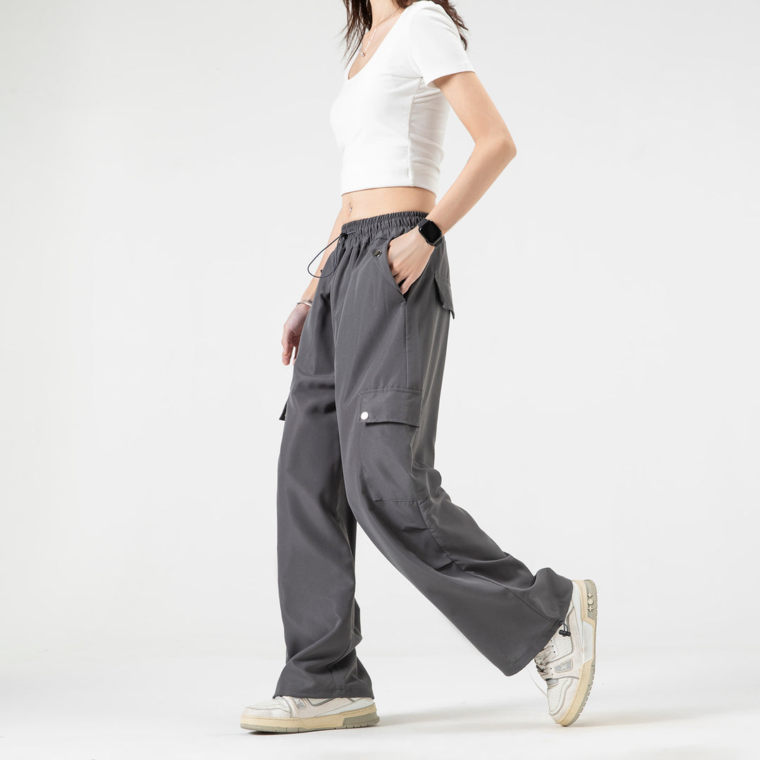 Damen Baggy-Cargo-Hose mit Tunnelzugbund, großen Klappentaschen und verstellbarem Saum Mune Fashion