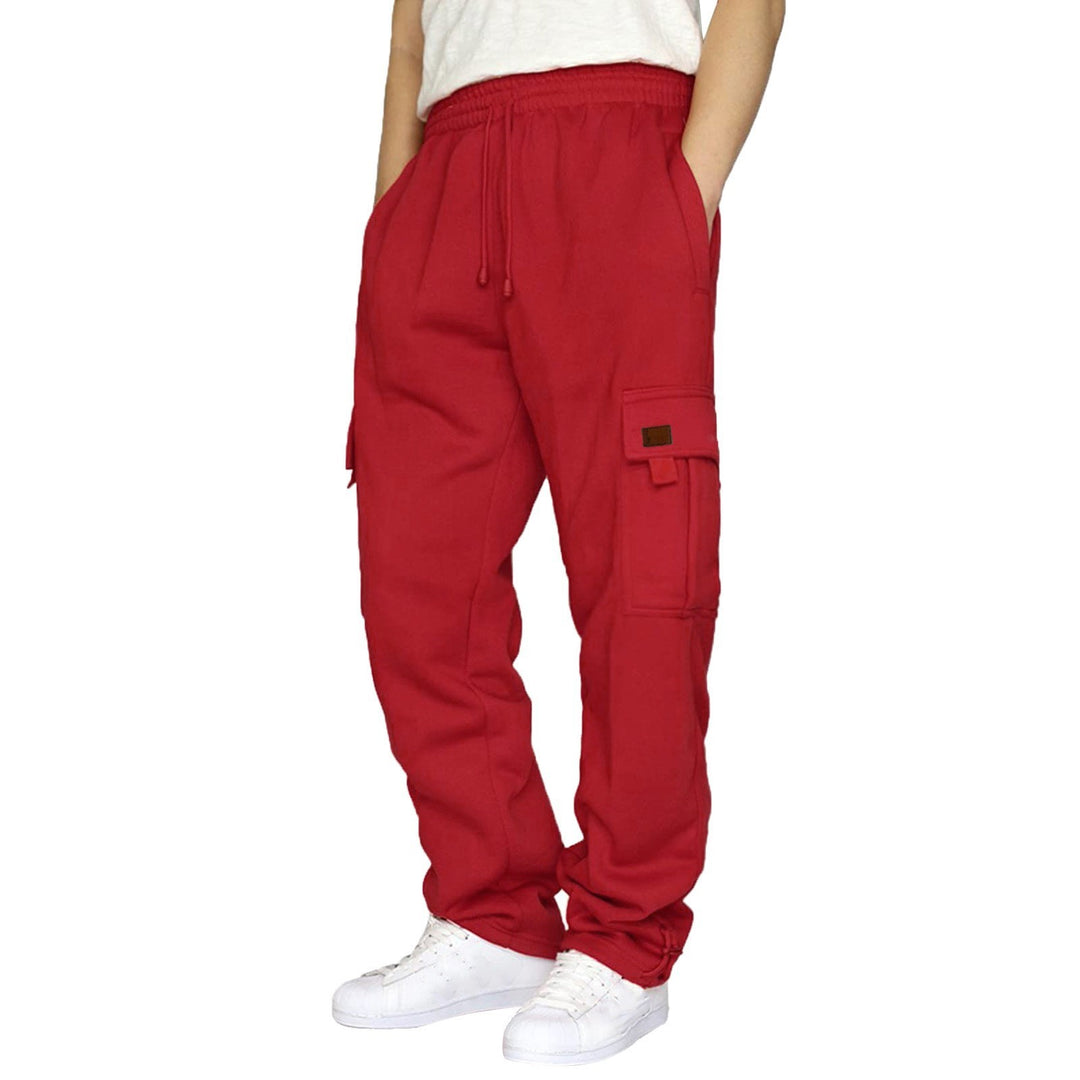 Men's tapered sweat cargo pants with elastic waistband, drawstring, and flap pockets Mune Fashion