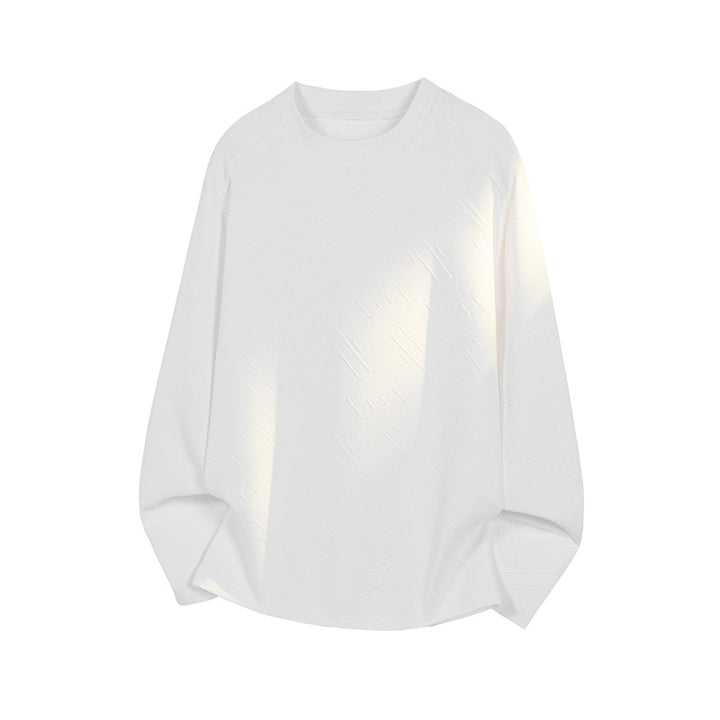 Men's Structured Long Sleeve Shirt with Stand-Up Collar and Geometric Relief Pattern Mune Fashion