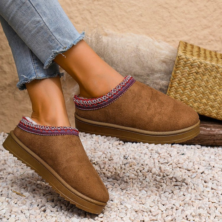 Women Padded Velour Slippers with Knitted Shaft Band and Profiled Platform Sole Mune Fashion