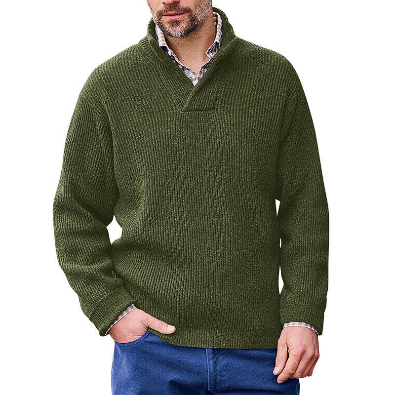 Men's ribbed knit pullover with shawl collar and short V-neck Mune Fashion