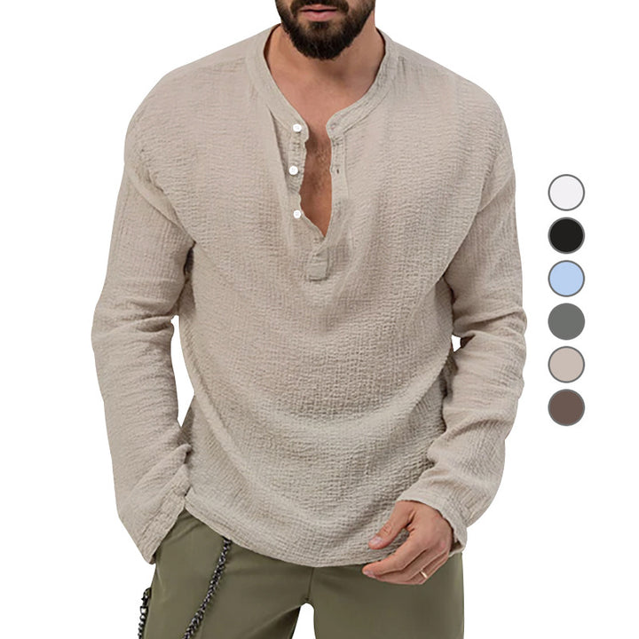 Men's relaxed Henley set made of lightweight cotton gauze with drawstring pants Mune Fashion