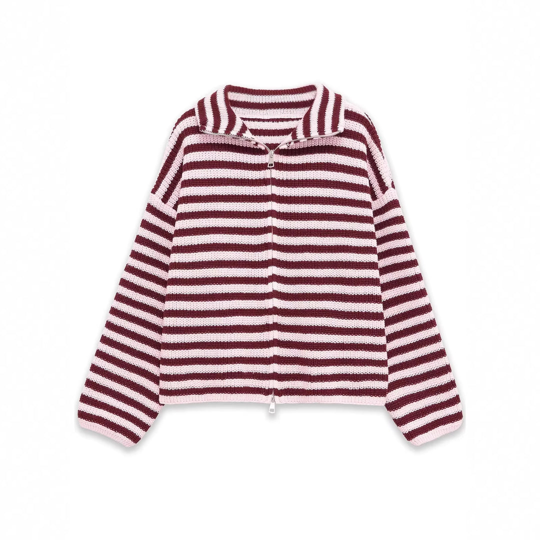 Women's Chunky Knit Zip Cardigan with Stand-up Collar and Oversized Silhouette Mune Fashion