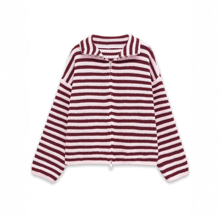 Women's Chunky Knit Zip Cardigan with Stand-up Collar and Oversized Silhouette Mune Fashion