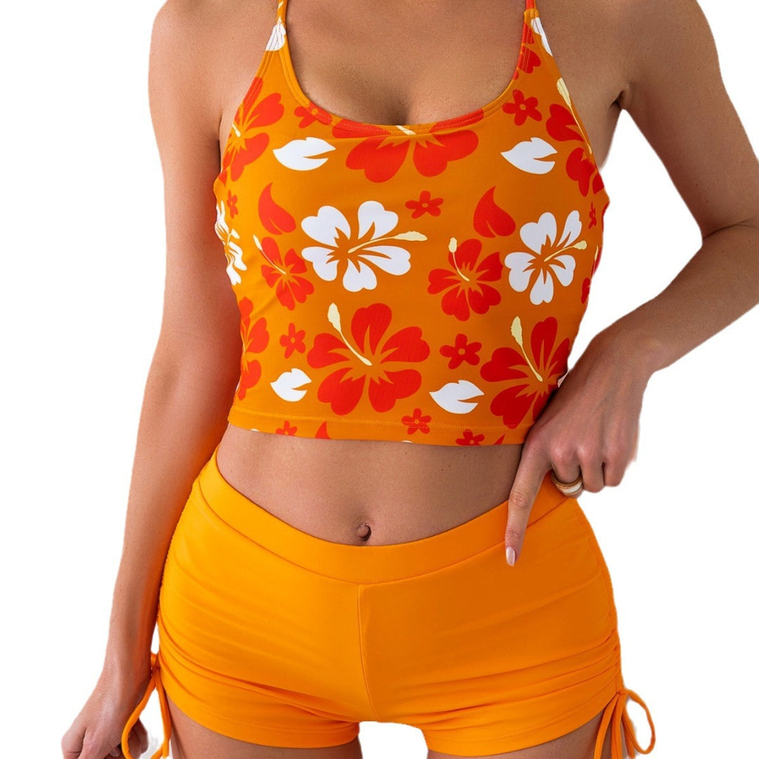 Women's swim top with floral design and high-waisted shorts Mune Fashion