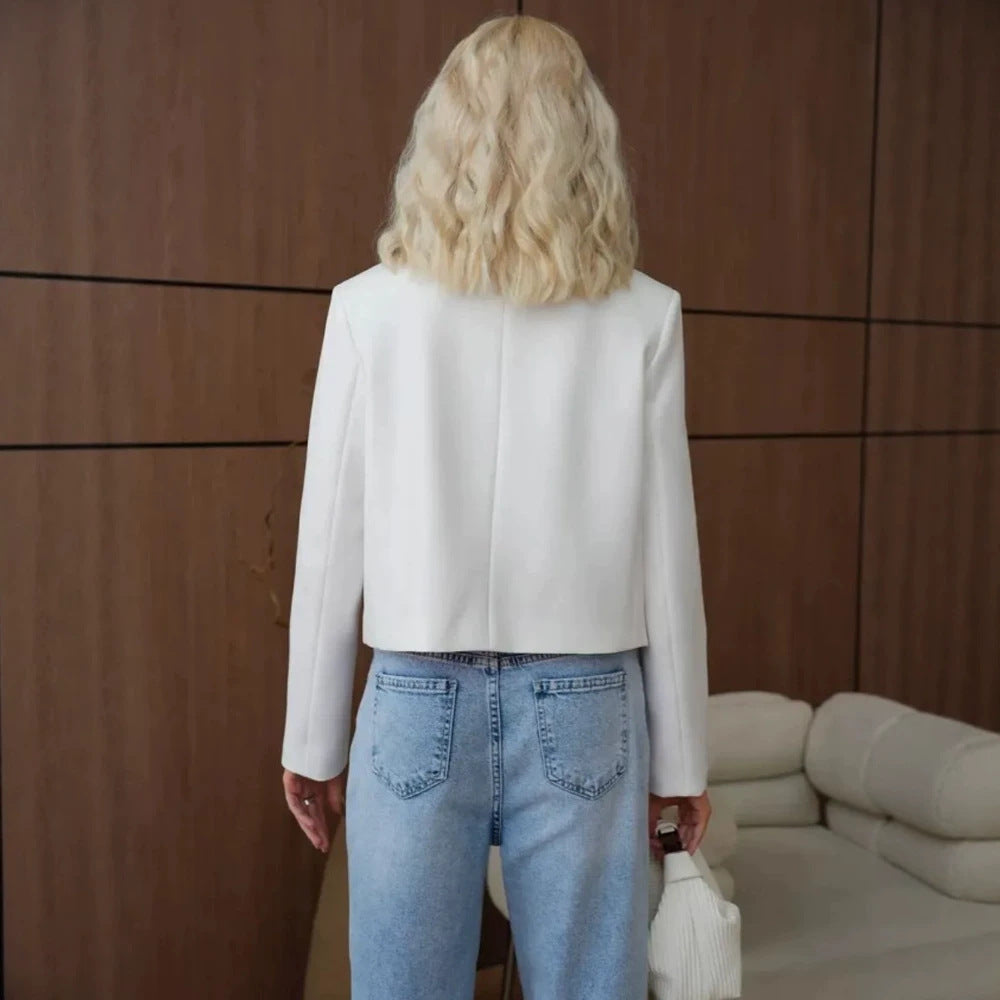 Women's Short Blazer with Mandarin Collar and Decorative Knot Closures Mune Fashion