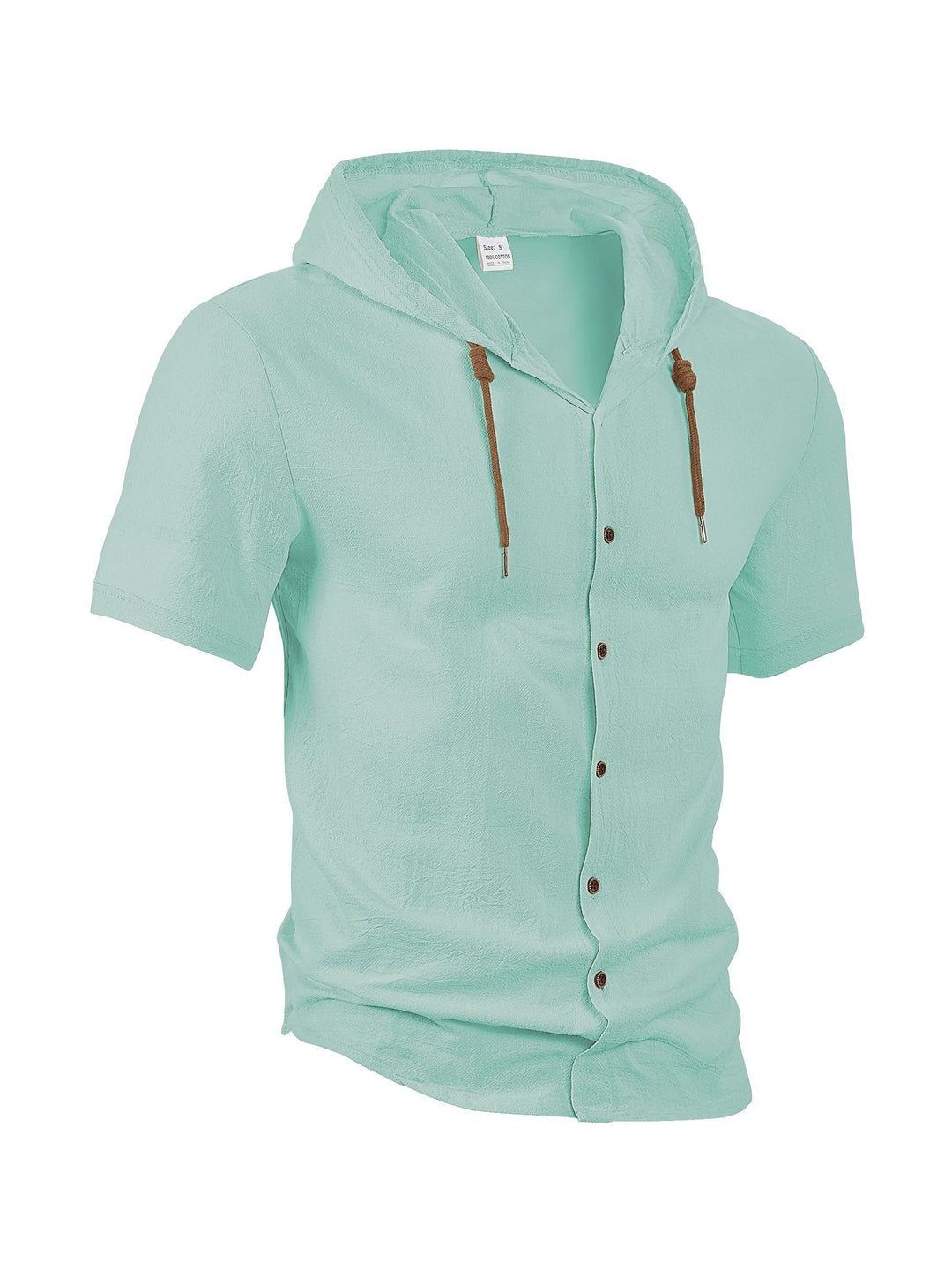 Men's short-sleeved hooded shirt with button placket, drawstring and linen look Mune Fashion