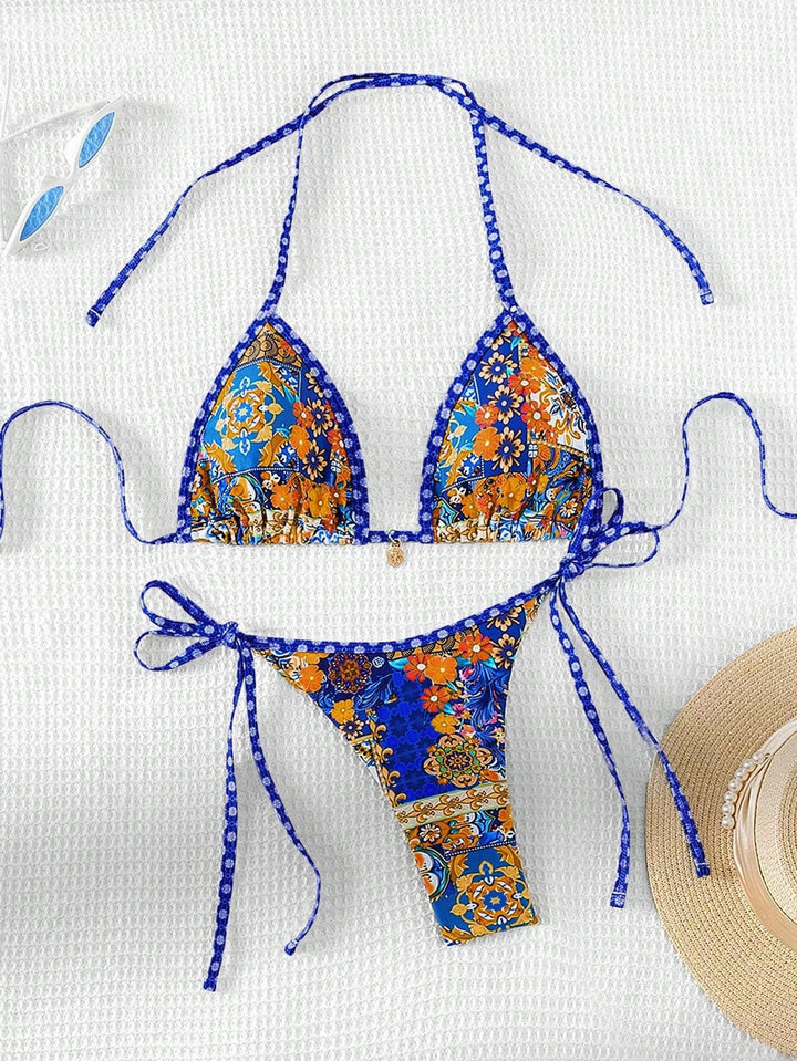 Women's triangle bikini with colorful floral pattern mix and adjustable straps Mune Fashion