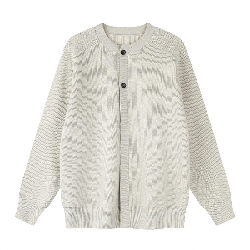 Unisex Boxiger Fine Knit Cardigan with Round Neck, Raglan Sleeves and Partial Button Placket Mune Fashion