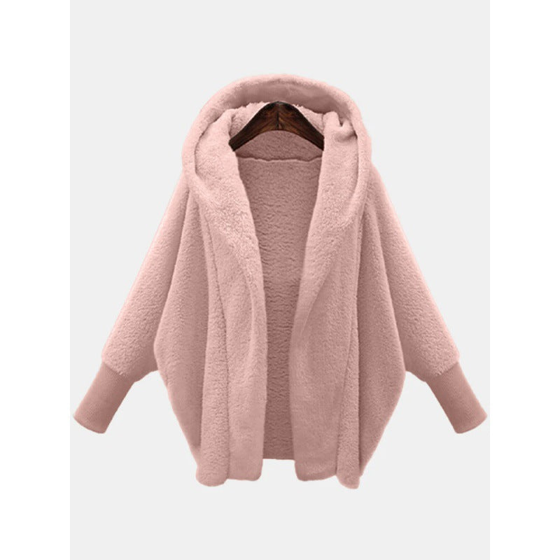 Women's Cozy Oversized Hoodie Cardigan made of Teddy Fleece with Bat Sleeves Mune Fashion