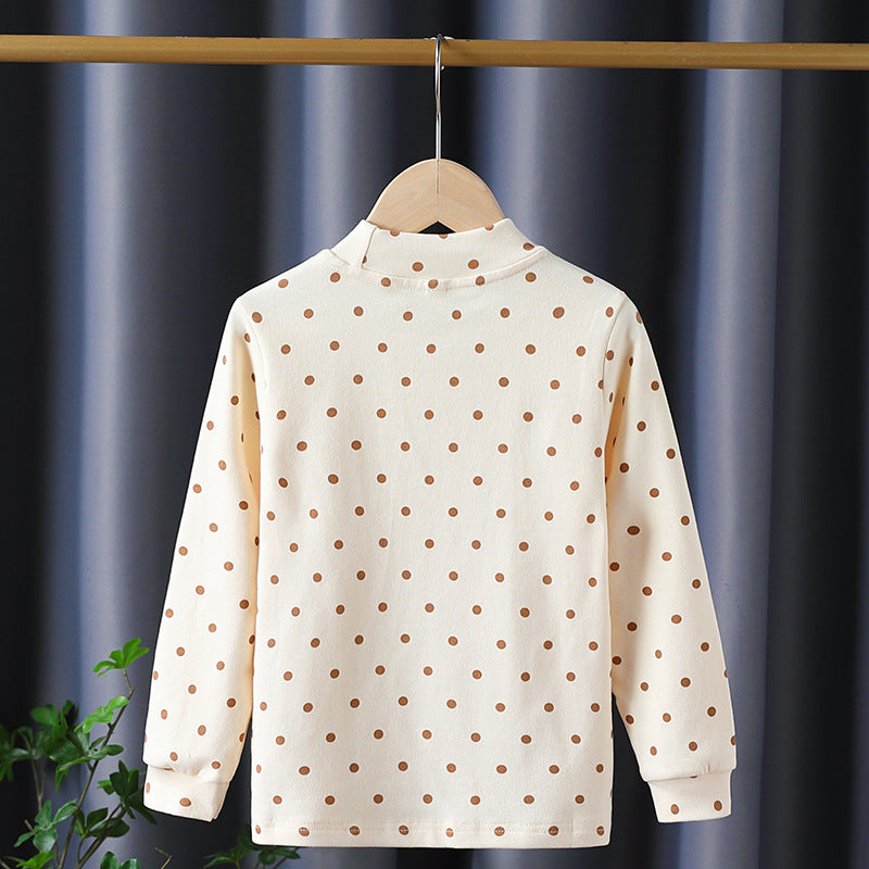 Girls long sleeve shirt with cute dots and charming applique detail Mune Fashion