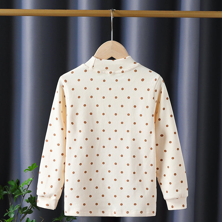 Girls long sleeve shirt with cute dots and charming applique detail Mune Fashion