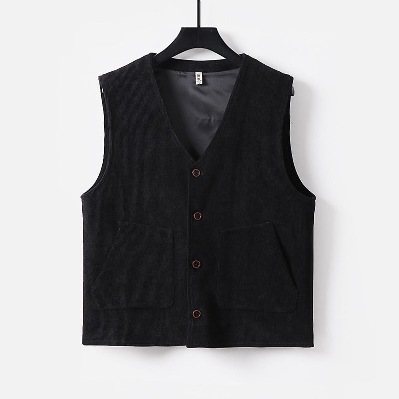 Men's Padded Cord Waistcoat with V-Neck and Patch Pockets Mune Fashion