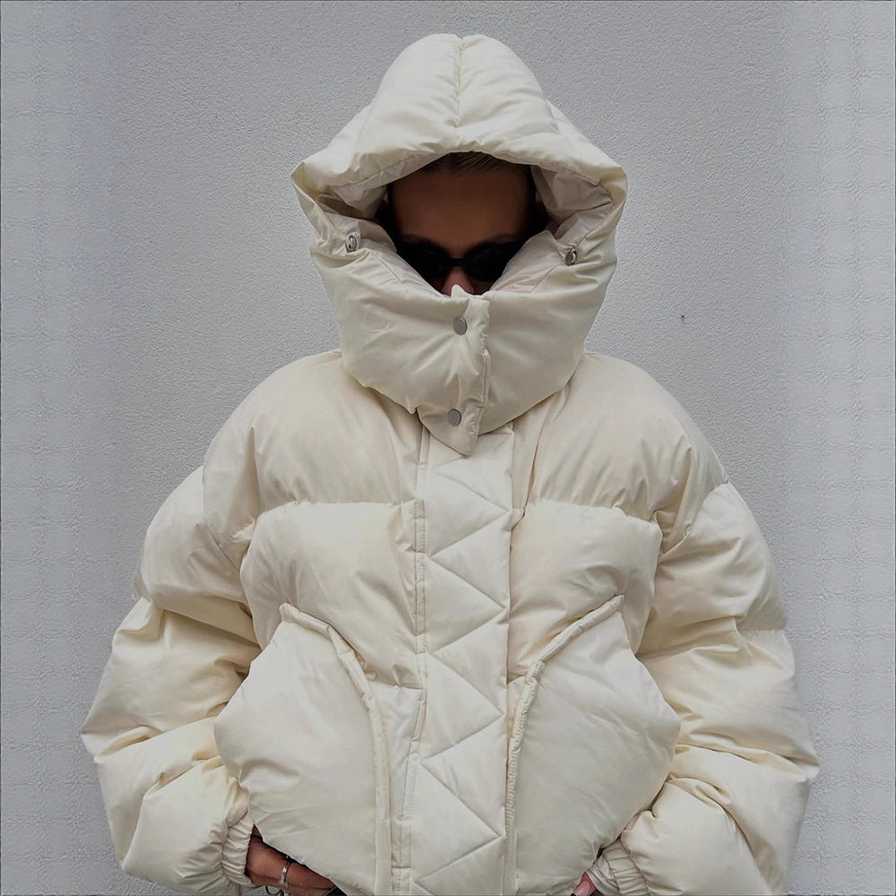 Women Oversize Quilted Puffer Jacket with extra high Stand-up Collar, double Front Zipper and boxy Silhouette Mune Fashion