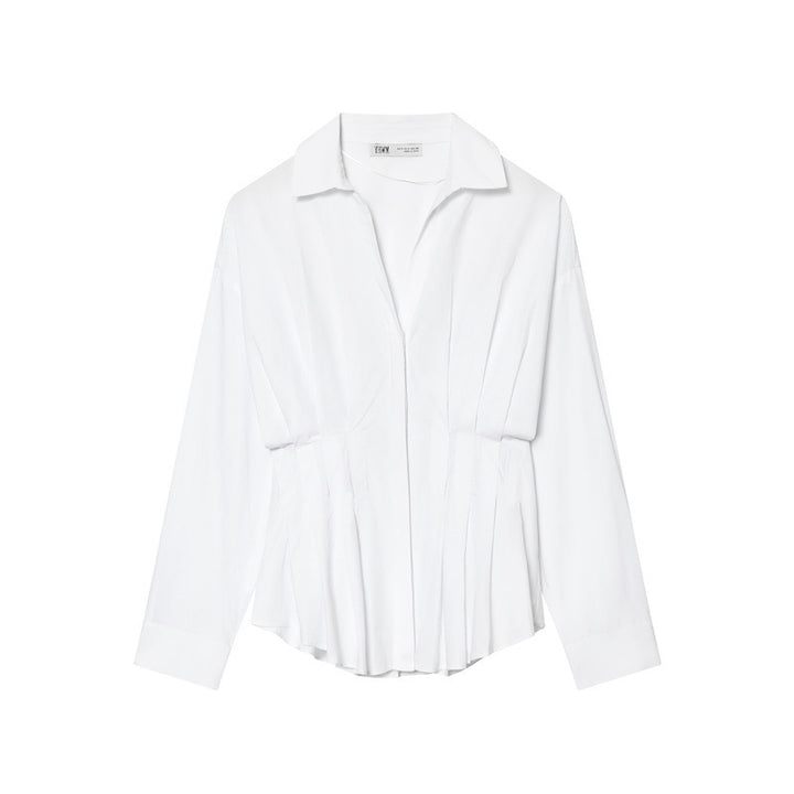 Women's 40+ tailored striped blouse with wrap look and Kent collar Mune Fashion