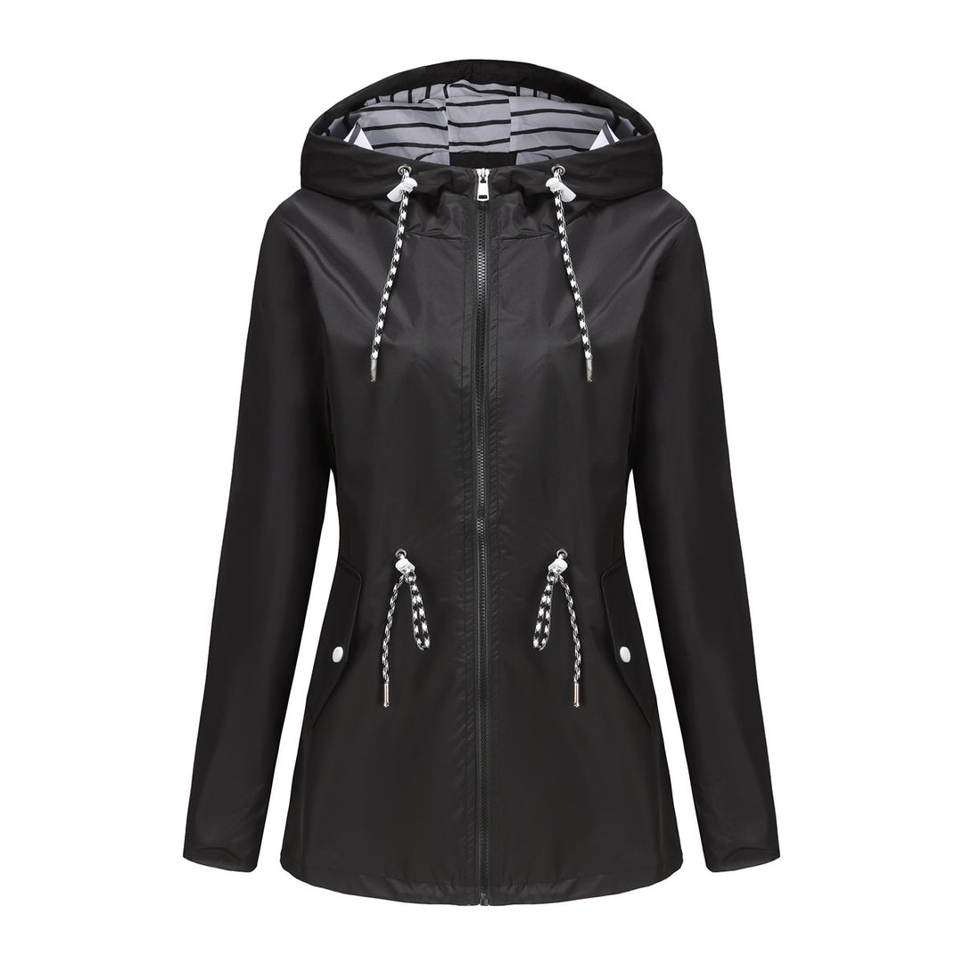 Women's light waterproof parka rain jacket with waist drawstring Mune Fashion