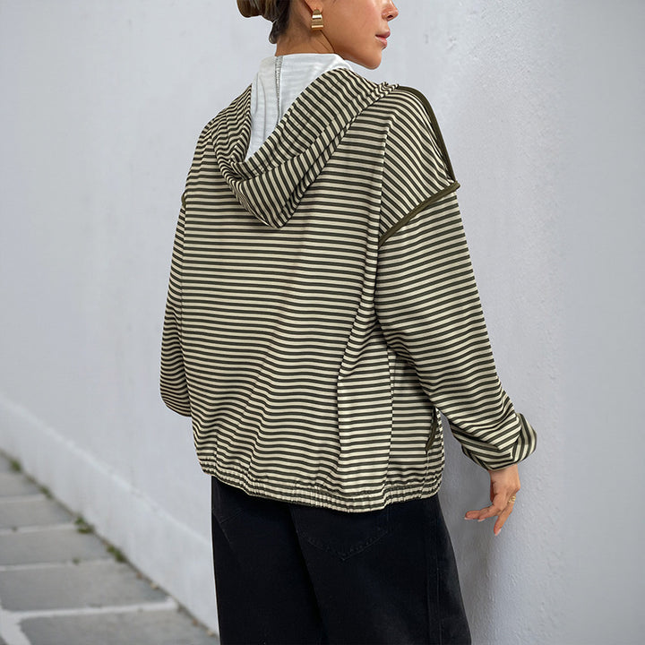 Women's Fashionable Hooded Jacket with Stripes Mune Fashion