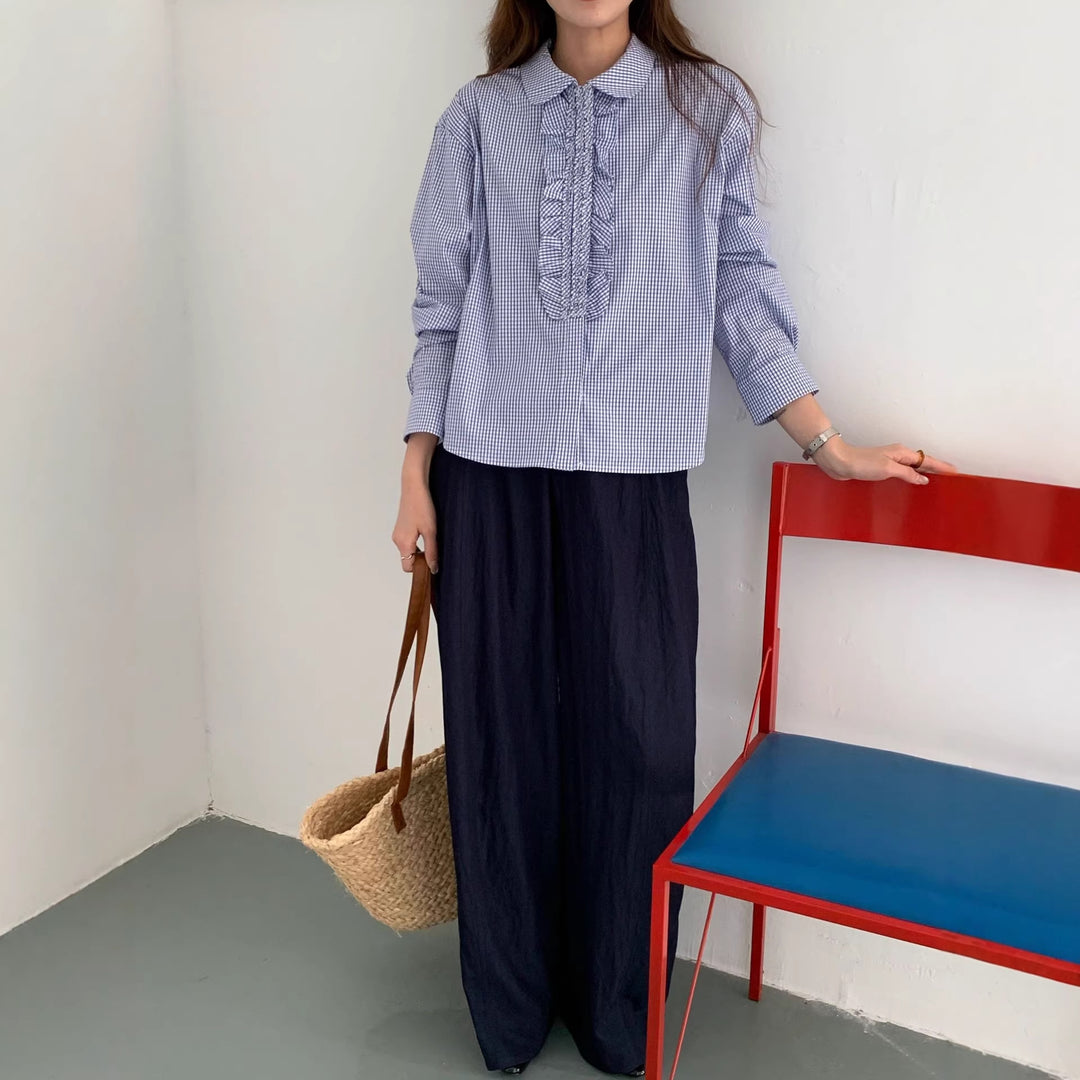 Damen Karierte Bluse mit Rüschendetails Mune Fashion