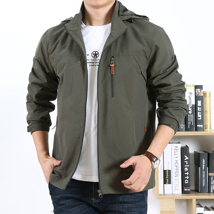 Men's Lightweight Hooded Windbreaker with Chest Zipper and Elastic Cuffs