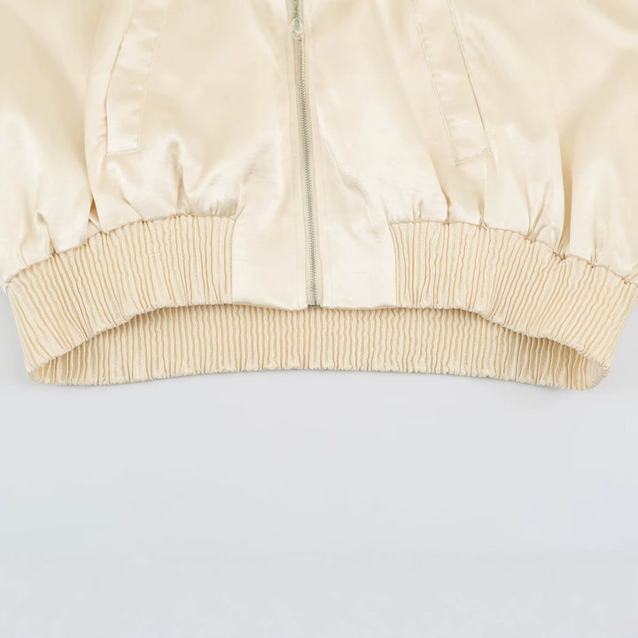 Ladies Silky Cropped Bomber with Gathered Hem, Raglan Sleeves and Insert Pockets Mune Fashion