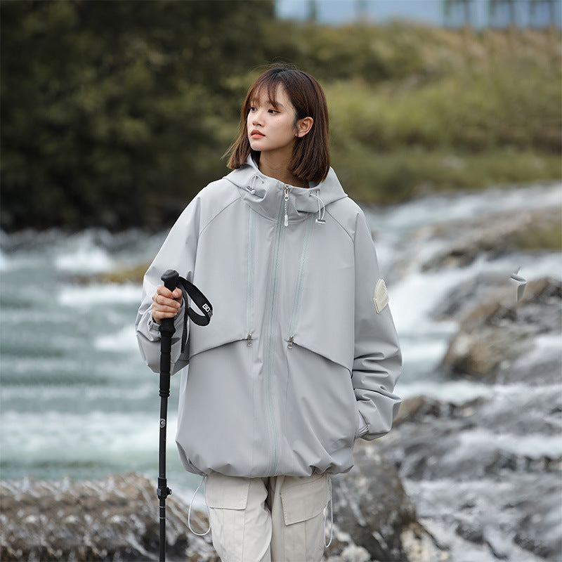 Women Lightweight Water-Repellent Oversized Functional Outdoor Jacket with Hood Mune Fashion
