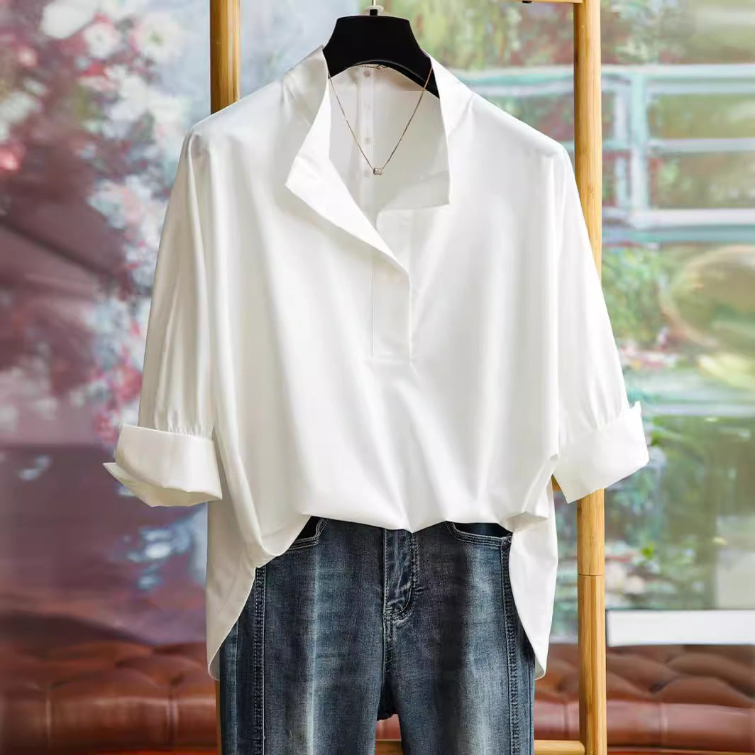 Women's elegant and flowing blouse with stand-up collar Drune