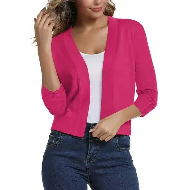 Women’s open short cardigan with three-quarter sleeves and elastic hem Mune Fashion