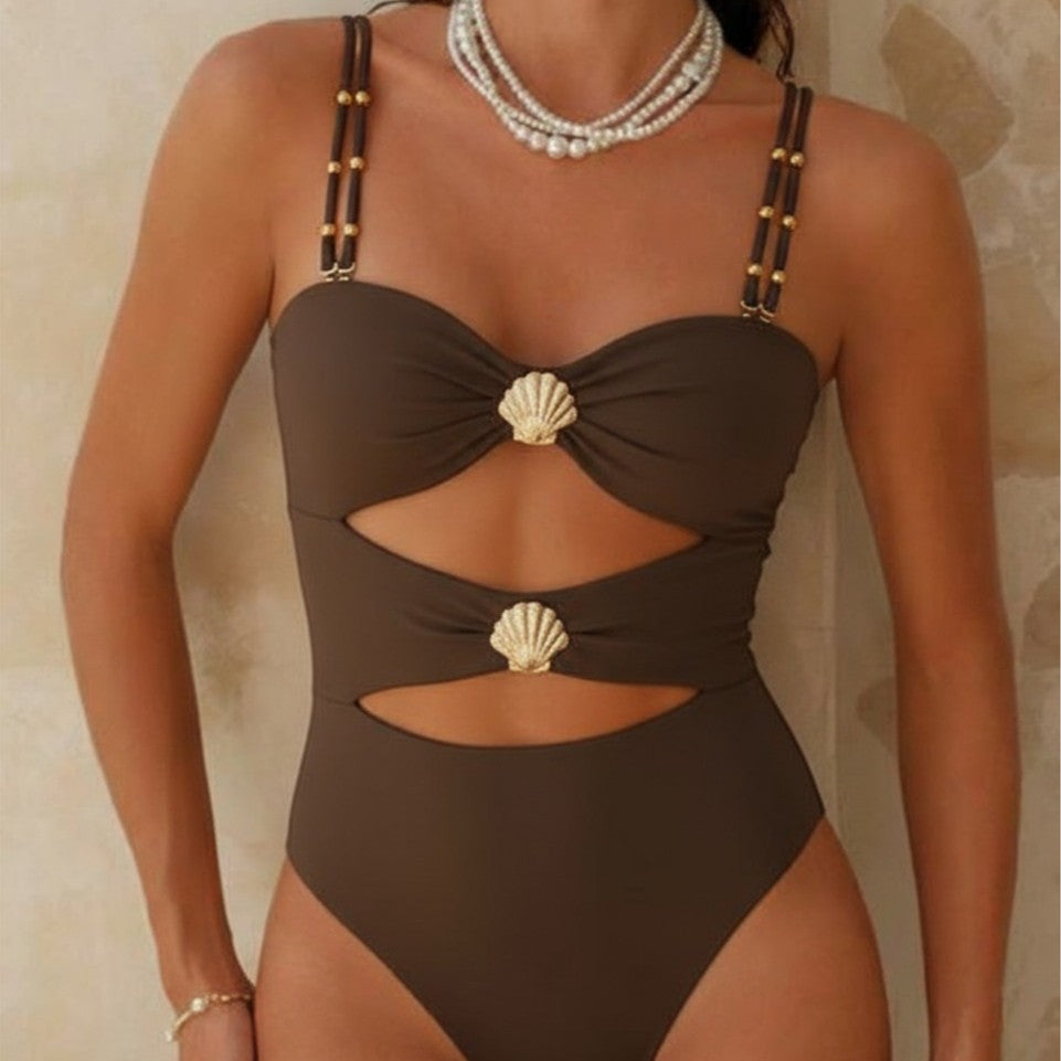 Women's Designer Swimsuit with Cut-Out Details and Shell Appliqué Mune Fashion