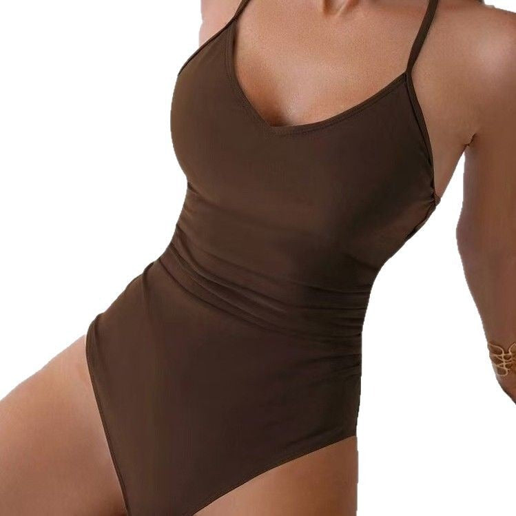 Women's One-Piece Swimsuit with V-Neck and Adjustable Straps Mune Fashion