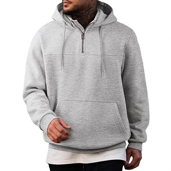 Men's hooded pullover with half zipper, kangaroo pocket and ribbed cuffs Mune Fashion