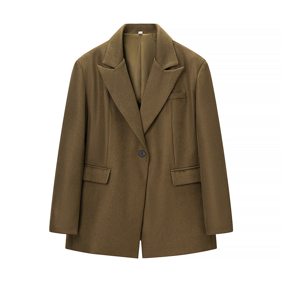 Women's Two-Piece Wool Mix Blazer and Palazzo Pants Set with Single Button Jacket and Crease Mune Fashion