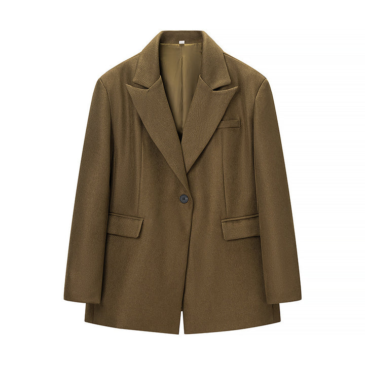 Women's Two-Piece Wool Mix Blazer and Palazzo Pants Set with Single Button Jacket and Crease Mune Fashion