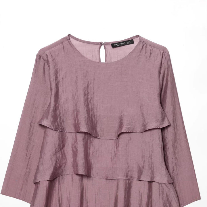 Women's Layered Look Chiffon Blouse with Ruffles and Asymmetrical Hem Mune Fashion