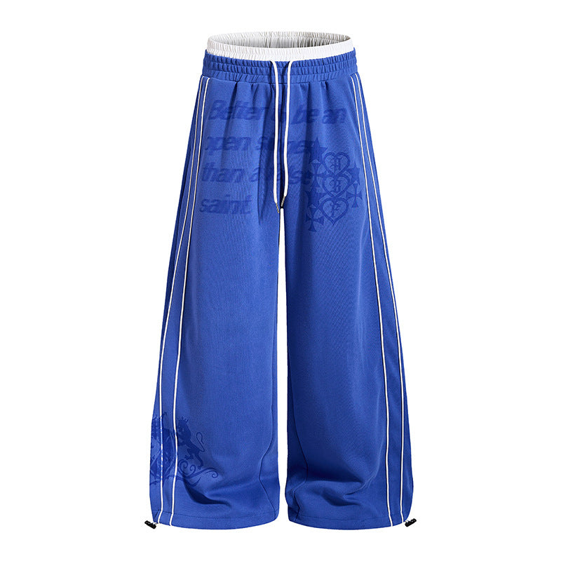 Women Wide Palazzo Training Pants with Elastic Waistband, Drawstring and Contrast Piping Mune Fashion