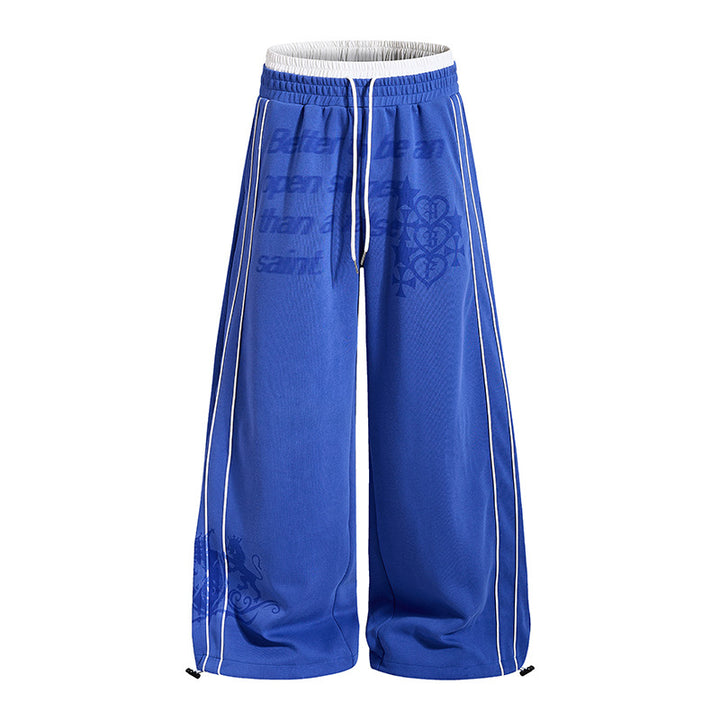 Women Wide Palazzo Training Pants with Elastic Waistband, Drawstring and Contrast Piping Mune Fashion