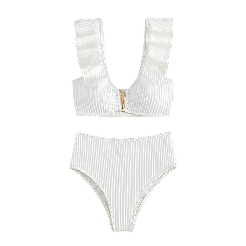 Ladies high-waisted bikini set with ruffle details and gold accents Mune Fashion