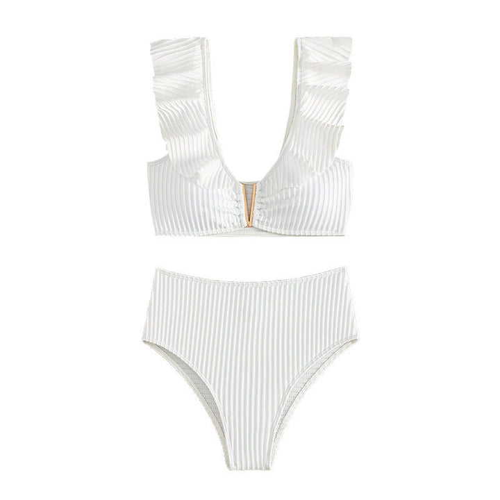 Ladies high-waisted bikini set with ruffle details and gold accents Mune Fashion