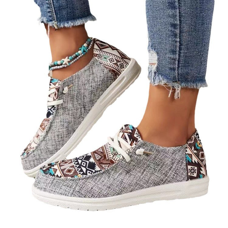 Ladies Aztec Slip-On Sneakers with Knit Upper and Moccasin Stitch Mune Fashion